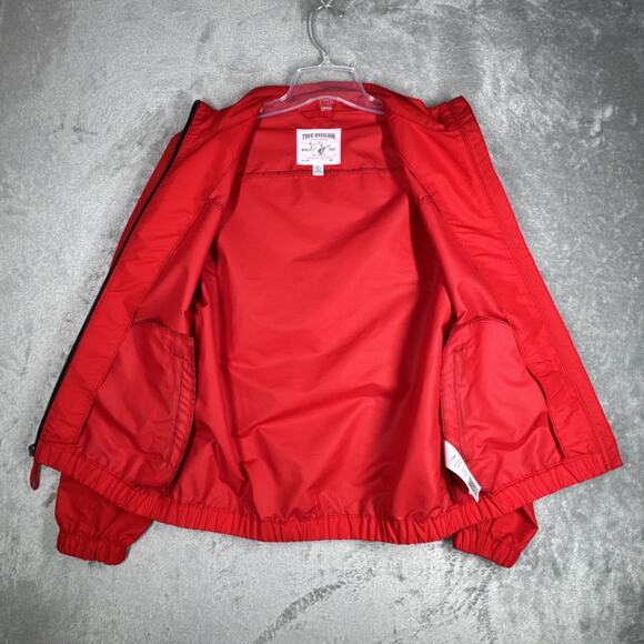 True Religion Jacket Mens Small Red Black Track Jacket Lightweight Street Preppy - Picture 4 of 12